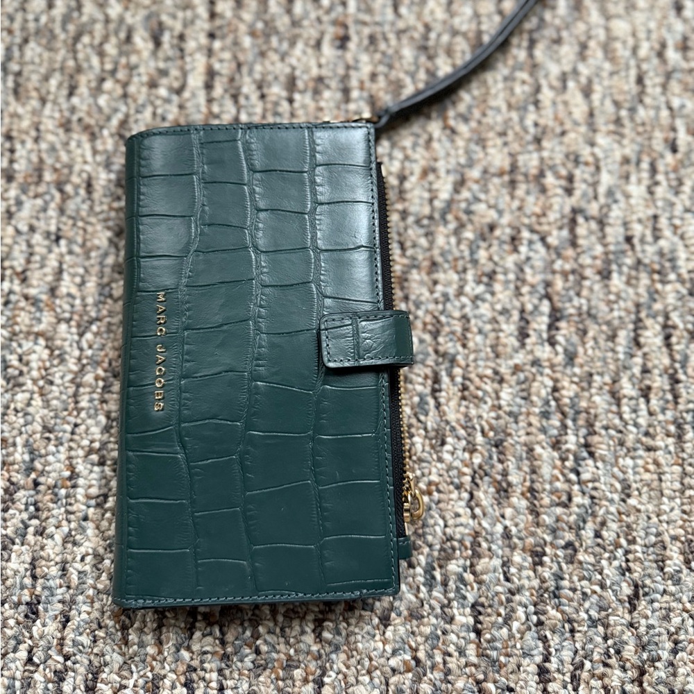 Marc Jacobs Dark Green Croc-Embossed Clutch